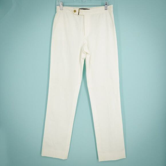 Ralph Lauren Black Label Size 6 Ivory White Button Zip Straight Leg Cotton Pants - Picture 1 of 7